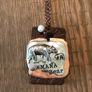 “Mama bear” leather and metal necklace
